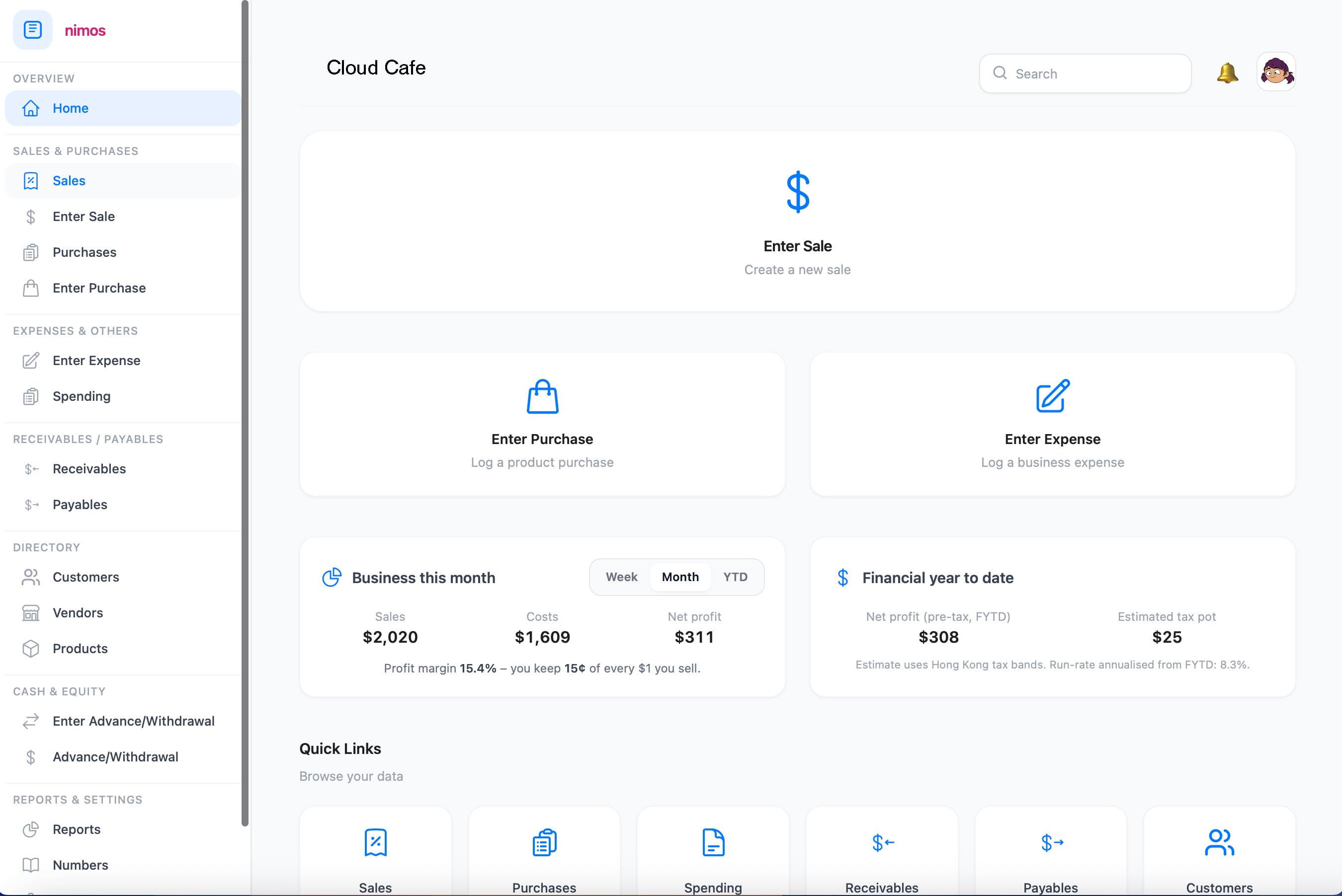 Nimos desktop dashboard